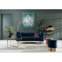 Canapé Look 2-places velours bleu