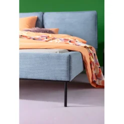 Lit East Side velours cotelé bleu 180x200cm