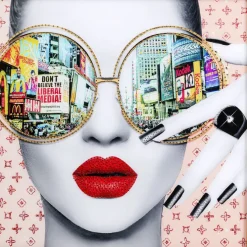 Tableau en verre encadré Times Square View 80x80cm