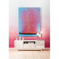 Tableau sur toile Flower Boat bleu-fuchsia 80x100